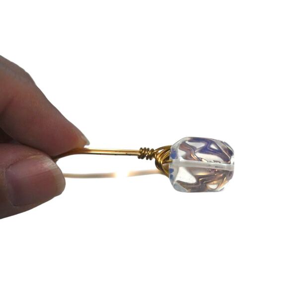 Vintage 80s Artisan Chunky Clear Lucite Nugget Double Wired Bangle Bracelet - Picture 3 of 4